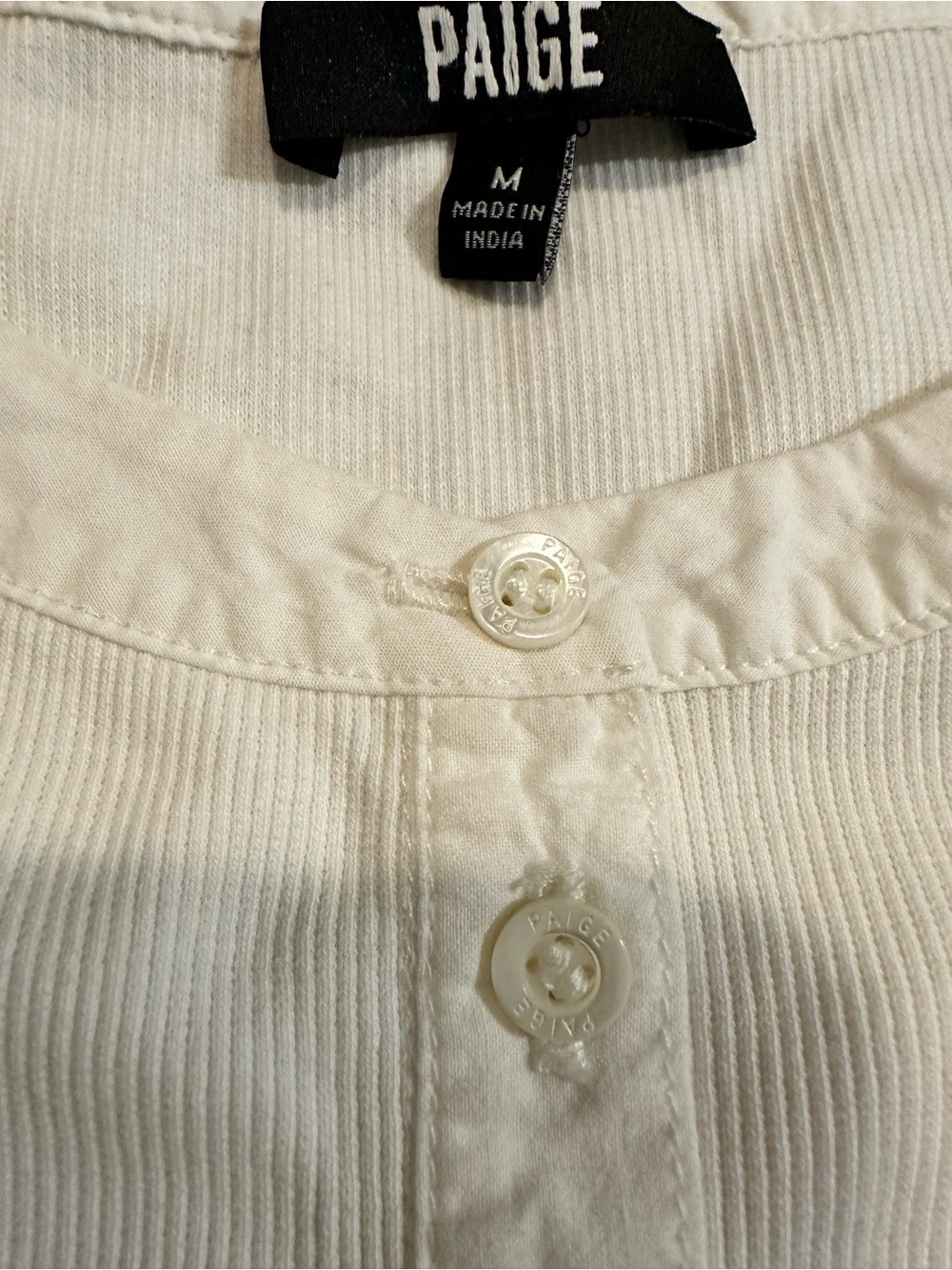 PAIGE Off-White Puff Sleeve Button Henley Top - Picture 4 of 5